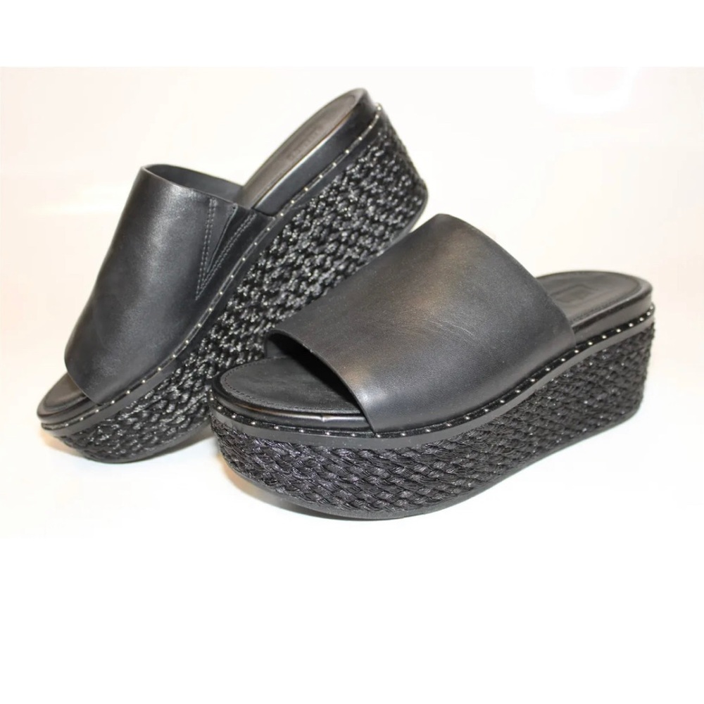 Fitflop Womens ELOISE  Black Slip On Open Toe Wedge Sandals Shoes, 6